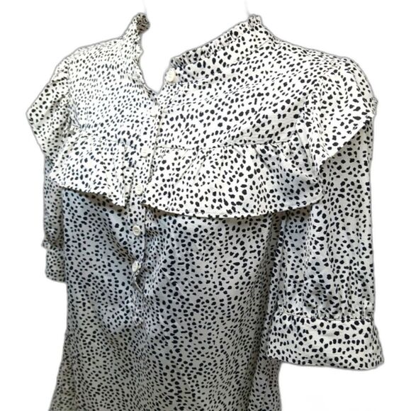 Vine & Love Cheetah Print Blouse 1/ 4 Button up, Ruffle Front/ Back Women's L - Picture 1 of 12